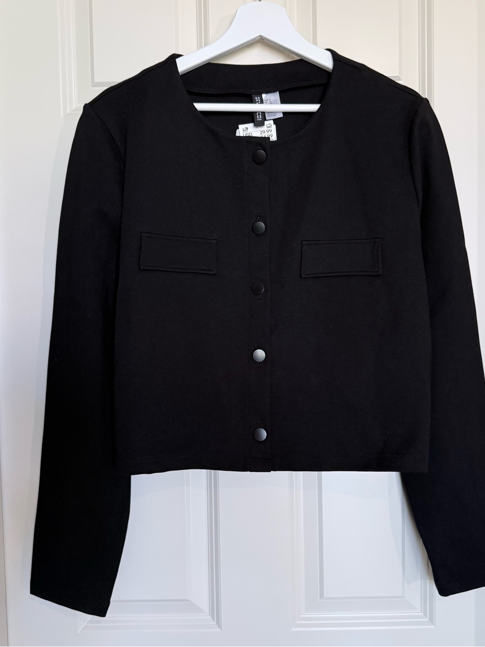 H&M Black Button-Front Round Neck Jacket